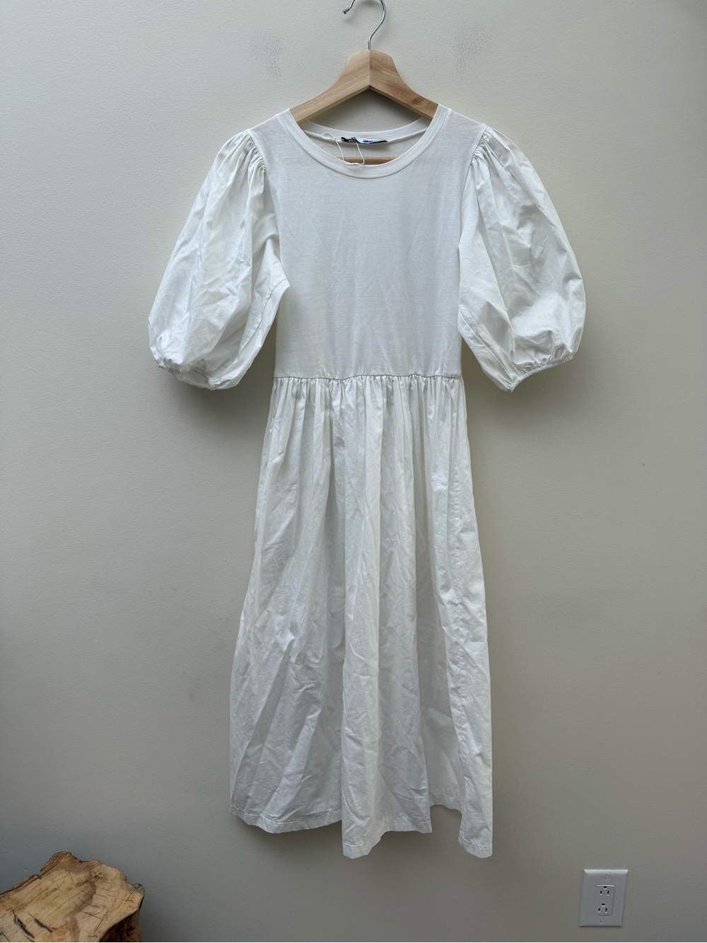 Zara Cream Puff Sleeve Midi Dress
